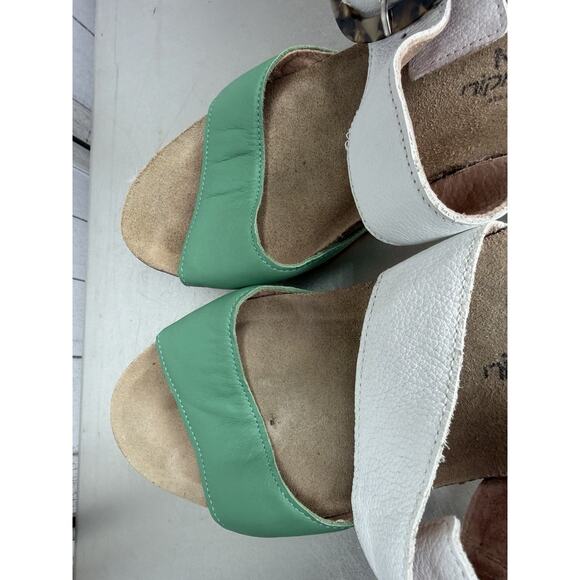 Naot Kingdom Sandals White Green Leather Open Toe Slide Wedge Size EU40 US 9/9.5 - Picture 4 of 5